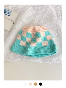 1 件复古提花针织渔夫帽，适合女士，春夏季，百搭，小脸框架渔夫帽，粉色条纹撞色手工秋季配饰