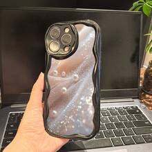 Funda para teléfono 1 funda para teléfono X/ 11/ 12/ 13/ 14/ 15/ 16 Pro |   Funda para teléfono Wave |   Chicas y hombres lindos |   Estampado con perlas de tela brillante Delicado y brillante lujo - Blanco - Ver 2