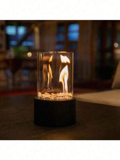 1pc Cozy Portable Stainless Steel Indoor Fireplace - Heating Fireplace With Round Glass Bar Ambient Light Creates A Warm Atmosphere For Relaxation - Compact, Energy-Efficient And For Home Or Office Use, Home Decor
