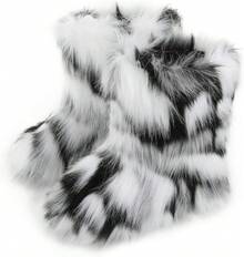 Women's Faux Fur Boots Furry Snow Boots Fuzzy Winter Shoes Fluffy Mid-Calf Flat Boots-20256688 - Brown Leopard - 查看 9