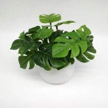 2 件人造龟背叶盆栽植物，6 英寸假龟背叶白色花盆，适合装饰书桌、家居、办公室架子，为生活增添美丽！