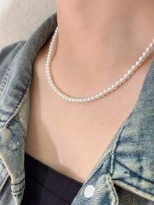 1條簡潔優雅假珍珠項鍊,適合女性日常/度假佩戴