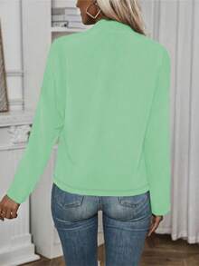 Women's Solid Color Button-Up Long Sleeve Lightweight Jacket, Spring/Autumn - Light Green - View 6