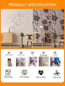 SUPSTICKER 3 件复古花卉、水果和鸟类图案墙面装饰贴纸（无粘合剂，用户需要购买胶水），适用于墙壁、浴室、橱柜、房间壁纸墙纸墙贴房间装饰 - 彩色 - 查看 10