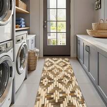 1 pieza, alfombra de cocina hecha a mano con cuerda de paja y estampado de bambú, antideslizante de diatomita, alfombra rectangular impresa en 3D, adecuada para sala de estar, dormitorio, pasillo, baño, lavandería - Alfombra de poliéster para decoración del hogar, interior y exterior