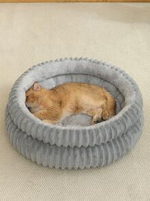 1pc Soft & Comfortable Washable Round Cat Bed, Suitable For Small, Medium & Large Cats And Dogs, All Season Use - Grey - View 8