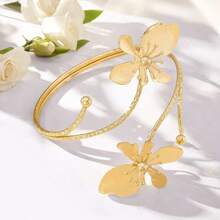 1pc Iron Alloy Double-Head Enamel Glaze Floral Openable Bangle, Simple Elegant Fashion Elegant, Suitable For Mother's Day Gift, Party & Everyday Wear