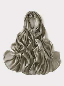 1件女士纯色缎面仿丝镂空条纹围巾，时尚休闲防晒披肩头巾，适合搭配连衣裙 - 多色 - 查看 11