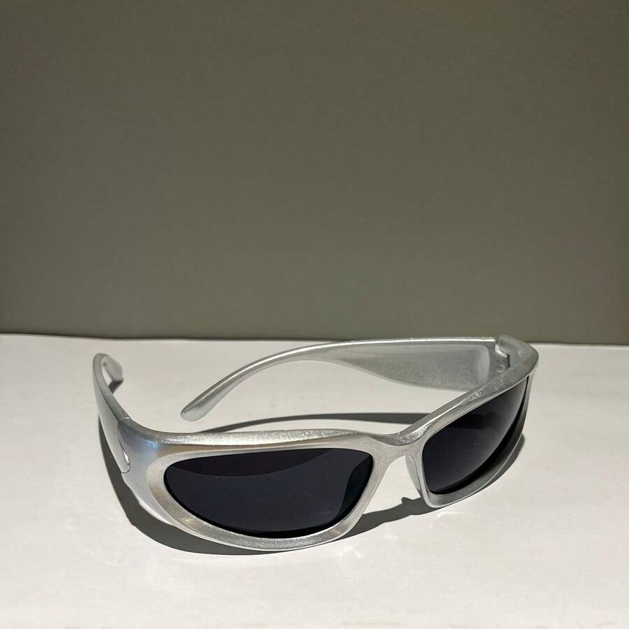 Men Women Y2k Oval Silver Black Hipe Rapper Style Sunglasses - Total Silver - View 1