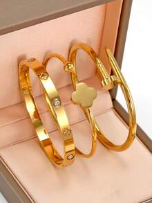 Vòng tay cỏ bốn lá bằng thép không gỉ mạ vàng 18K, thích hợp đeo hàng ngày, phong cách cổ điển Châu Âu & Mỹ, khảm Cubic Zirconia, trang sức hào phóng và sang trọng, bộ trang sức đeo tay cưới, quà tặng cho bé gái, phụ nữ, mẹ, người thân, bạn bè, đám cưới đẹp, sinh nhật, ngày của mẹ, bạn gái & ngày lễ tình nhân - Nhiều màu - Xem 11