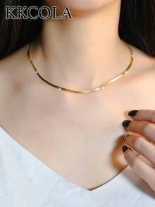 KKCOLA 1 件时尚扁平蛇形项链锁骨链，适合日常佩戴的珠宝配饰，适合送给爱人、母亲、女儿的礼物 - 金黃色 - 查看 2