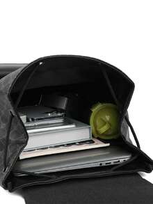 大容量男士格子背包 - 笔记本电脑包配有可调节肩带、多个隔层和拉链开合，适合通勤、办公室工作、商务旅行 - 黑色 - 查看 5