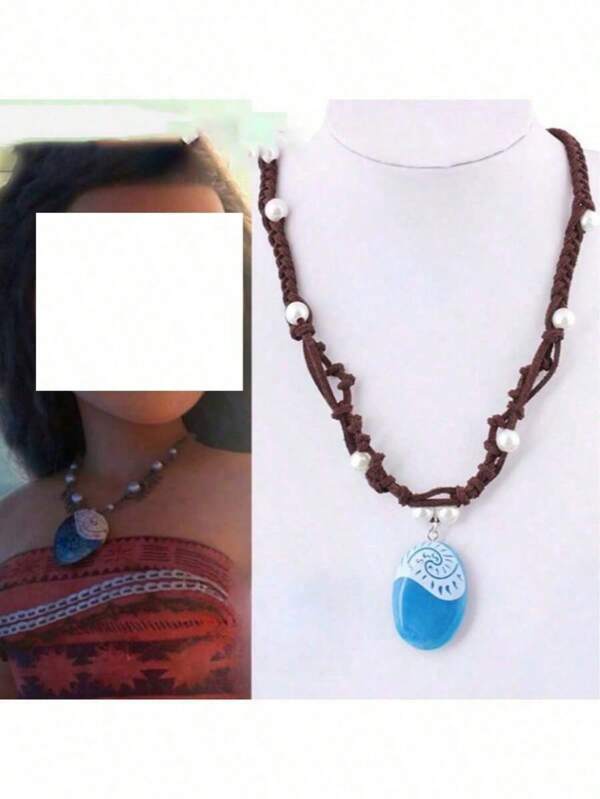 Disney 1pc Handmade Disney Cute Pearl Ocean Moana Necklace, Princess Moana Necklace With Luminous Pendant, COSPLAY Photography Prop