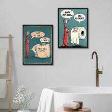 1pc, Vintage Funny Wall Art Canvas Painting, Unique And Humorous Canvas Print Of 'I Hate My Job' Toothbrush And Toilet Paper Modern Poster Print, Very Suitable Bedroom Living Room Kitchen Hallway Studio Home Decor, Frameless, 15.7*23.6 Inch Gifts Birthday Graduation