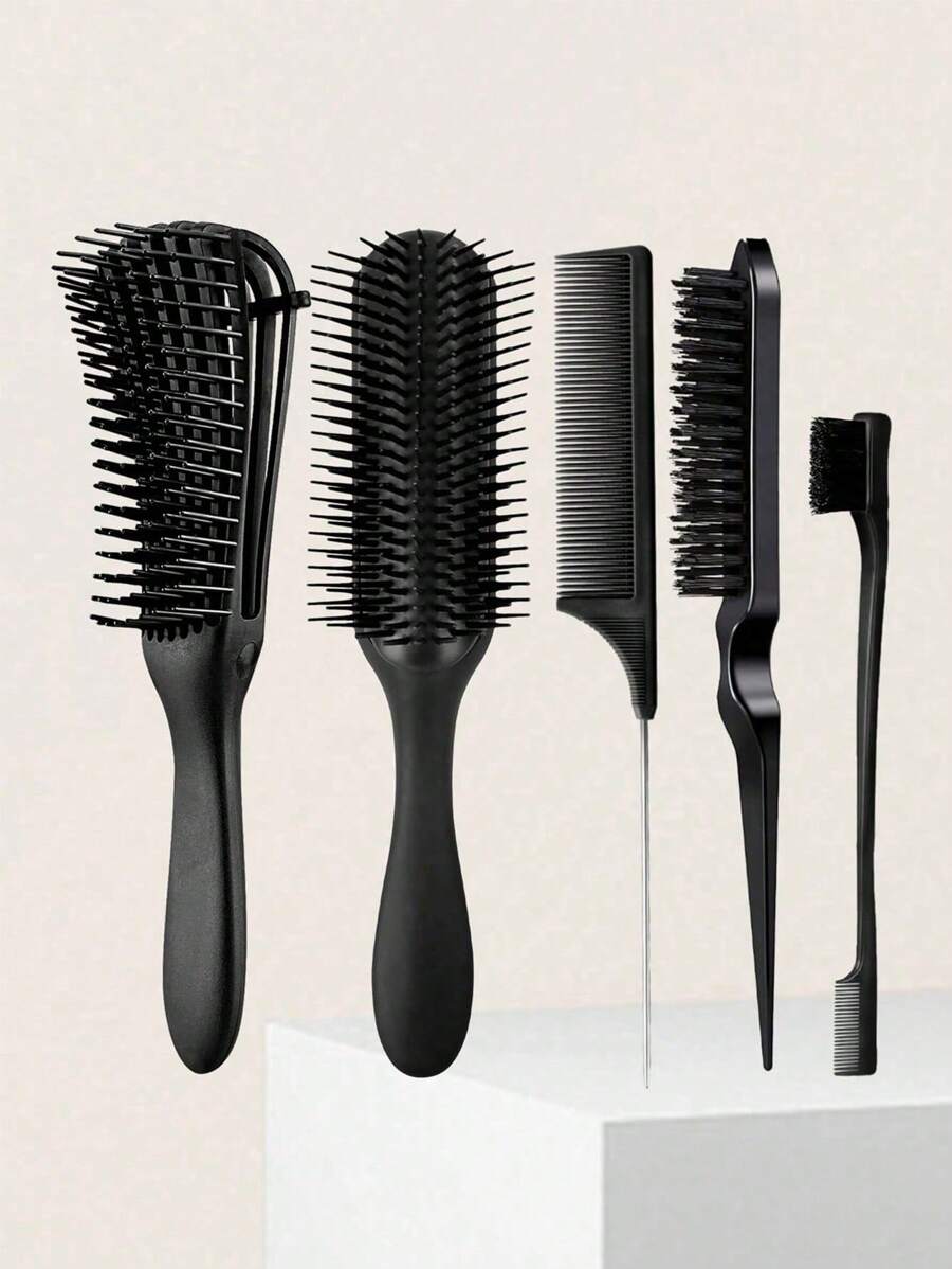 5 件套发型梳套装 - 专业顺发和顺滑梳子，带尾梳，适合分缝，适合沙龙、日常护发、旅行，适合卷发或直发的男女，返校、旅行度假必需品，女士发饰 - 彩色 - 查看 1