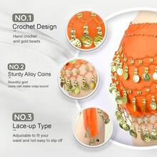 Chiffon Belly Dance Hip Scarf With 128 Coins For Yoga Class - Orange - View 11