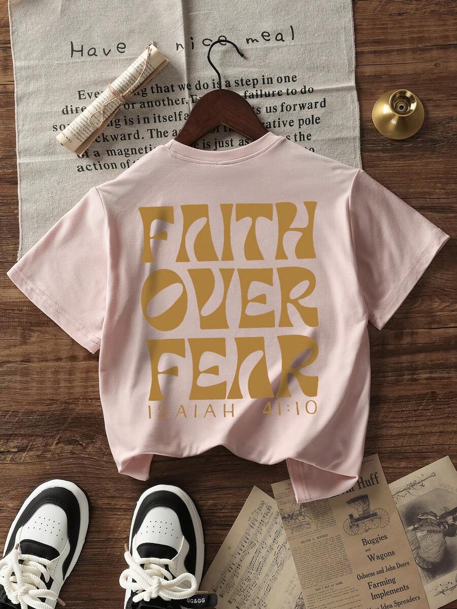 男孩和青少年粉色休闲印花圆领短袖 T 恤，夏季 - 粉色 - 查看 1