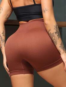 jelik fashions Bermuda Shorts Women's Shorts Premium Ribbed Polyamide Fabric Non-Transparency Gym Fitness - 鏽棕色 - 查看 4