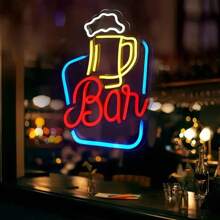 Neon Bar Sign | Multi-Color LED Wall Decor With Adjustable Brightness | USB Powered | Beer Mug Design In Yellow, Red & Blue | Durable Plastic | Ideal For Home Bars And Party Lighting, Home Bar Accessory | Playful Neon Sign | Vibrant Neon Lights