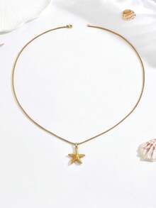 3 件套时尚不锈钢项链套装 - 海星/海马/海龟吊坠，适合日常佩戴、节日、度假、约会、派对、节日礼物 - 金黃色 - 查看 5