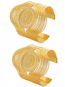 New 2025 Dubai Fashion Gold Coin Copper Alloy Bracelet, Exquisite Rhinestone Geometric Bangle, Suitable For Wedding Party Wear Jewelry