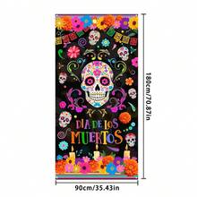 Pancarta plana 2D, 1 pieza, 70,87 x 35,43 pulgadas, Bandera decorativa del Día de Muertos mexicano, calavera colorida y bandera floral para decoración interior y exterior, ideal para porche, patio, garaje y decoración del hogar