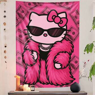Sanrio 1 Stück Sanrio Hello Kitty Münz Thema Wandteppich - Strapazierfähig, knitterarm, einfach aufzuhängen - perfekt für Gamer Schlafzimmer, Wohnheim und Heimdekoration - einzigartiges Geschenkidee für Freunde und Familie, vielseitige Deko und Geschenkidee. Thema: Tiere; Ausrichtung: Vertikal; Zusammensetzung: 100% Polyester