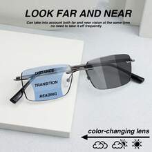 1pc Retro Frameless Photochromic Multifocal Readers, High-Quality Progressive Lenses & Durable Frame, Business Style Reading Glasses, Distance & Near Vision, Suitable For Office, Leisure Reading - Golden - View 7