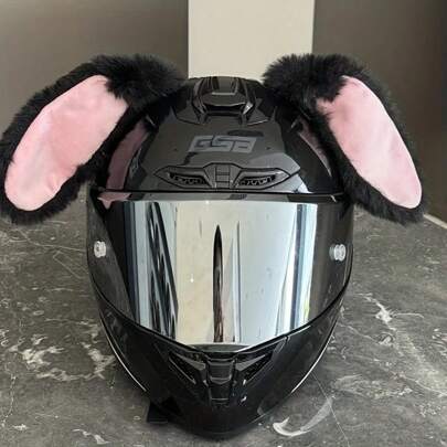 2pcs Adult Helmet Accessories - Cute Rabbit Ears, Soft Plush Pink And Black, Foldable Design For Adults, Perfect For Ski Helmets, Motorcycle Accessories, Etc,Christmas Helmet Decoration, Halloween Helmet Decoration, Day Of The Dead Helmet Decoration