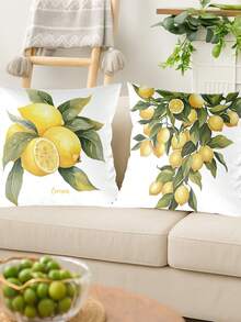 4个45*45厘米黄色柠檬图案装饰枕套，夏季风格图案枕套，柔软桃皮绒方形靠垫套，适合派对装饰、生日礼物、家居装饰、房间装饰、椅子装饰、客厅装饰等。不含枕芯。 - 檸檬抱枕套 - 查看 8