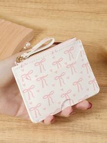 Pink Bow Love Pattern Zipper Small Wallet Coin Pocket Small Purse Bifold Slim Women Wallet MiniThin,Lightweight,Multi Layer Portable,ID Card,Money Credit Card Minimalist,Fashion,Modern,Business,For Anniversary,For Birthday Gift,For Gift,For Girls,For Lady,For Female,Bag School Supplies For School Dorm Room & Back To School - Pink - View 11