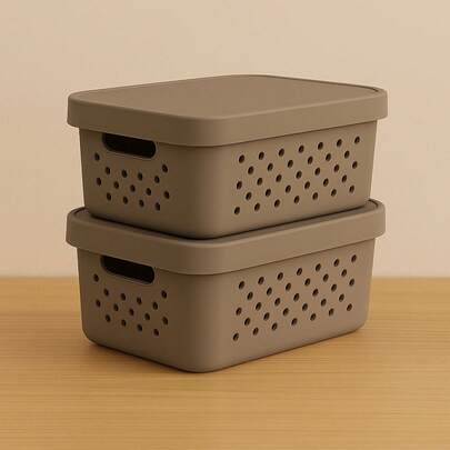 Kit 02 Cesto Organizador 2,6 Litros C/Tampa Caixa Organizadora Multiuso Varias Cores - Mixx Nova