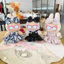For Labubu Plush Doll [This Only Includes The Outfit]: 17cm Printed Overall Dress, Butterfly Decor Replacement Outfit For 10cm Plush Doll
