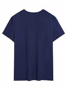 Men's Casual Simple Letter Print Short Sleeve T-Shirt - Navy Blue - View 4
