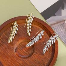BEMMY Luxurious And Elegant Rhinestone Leaf Earrings, Suitable For Women's Parties, Festivals And Gatherings - Plata antigua - Ver 8