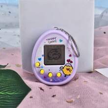 Consola de juegos portátil, Consola de juegos electrónica de mascota virtual estilo nostálgico Genie, en color rosa y morado, con juego de romper huevos, mini consola de juegos electrónica portátil, llavero pendiente con decoración de huevo de mascota virtual, casual