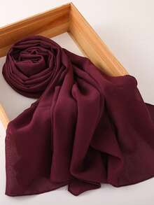 1条纯色褶皱缎面头巾，可搭配连衣裙 - 30#深酒紅 - 查看 2