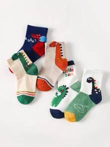 20/10/5 Pares de calcetines cortos para niños, transpirables, suaves y cómodos, mezcla de algodón, calcetines de tripulación con lindos patrones de dinosaurios/rayas/letras, adecuados para volver al colegio, festivales, deportes al aire libre, viajes y uso diario, colores y estilos surtidos - Multicolor - Ver 2