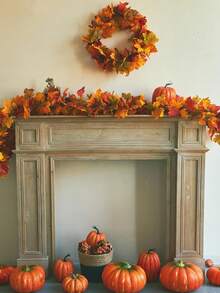 人造植物 1 件/套秋季枫叶花环，5.6 英尺人造枫叶秋季花环，悬挂秋季藤蔓，适用于餐桌秋季门框、感恩节、室内外装饰、秋季装饰、感恩节装饰 - 彩色 - 查看 1