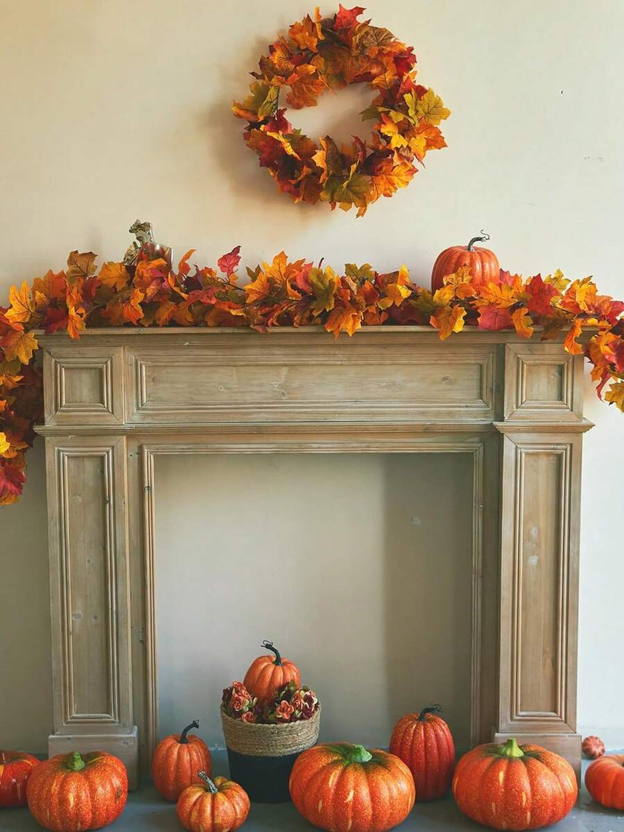 人造植物 1 件/套秋季枫叶花环，5.6 英尺人造枫叶秋季花环，悬挂秋季藤蔓，适用于餐桌秋季门框、感恩节、室内外装饰、秋季装饰、感恩节装饰 - 彩色 - 查看 1