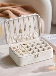 CASEGRACE 1 件女孩珠宝盒收纳盒，仿皮可锁珠宝架收纳盒，双层盒子，耳环项链、戒指收纳盒，桌面和旅行使用的理想选择，生日结婚礼物珠宝收纳盒 - 多色 - 查看 3