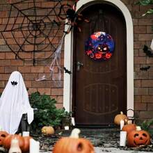 1 pièce Décoration d'Halloween citrouille, Enseigne en bois effrayante de château de citrouille d'Halloween pour la fête, la porte d'entrée, la décoration de la maison, la décoration d'automne, la décoration de la pièce