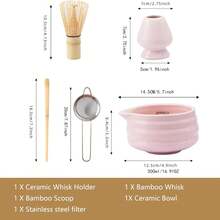 Matcha Eggbeater Set, 5-Piece Matcha Set Including Ceramic Bowl, Bamboo Beater, Spoon, Sieve, And Stand, Complete Set For Tea Ceremony, Matcha Latte, And Matcha Enthusiast Gifts In Pink, White, Green, And Black - Multicolor - View 7