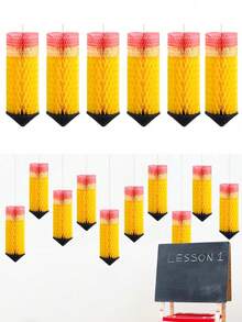 6件蜂窝苹果铅笔中心装饰，适用于返校、派对和教室天花板装饰。无需电力，轻巧无羽毛