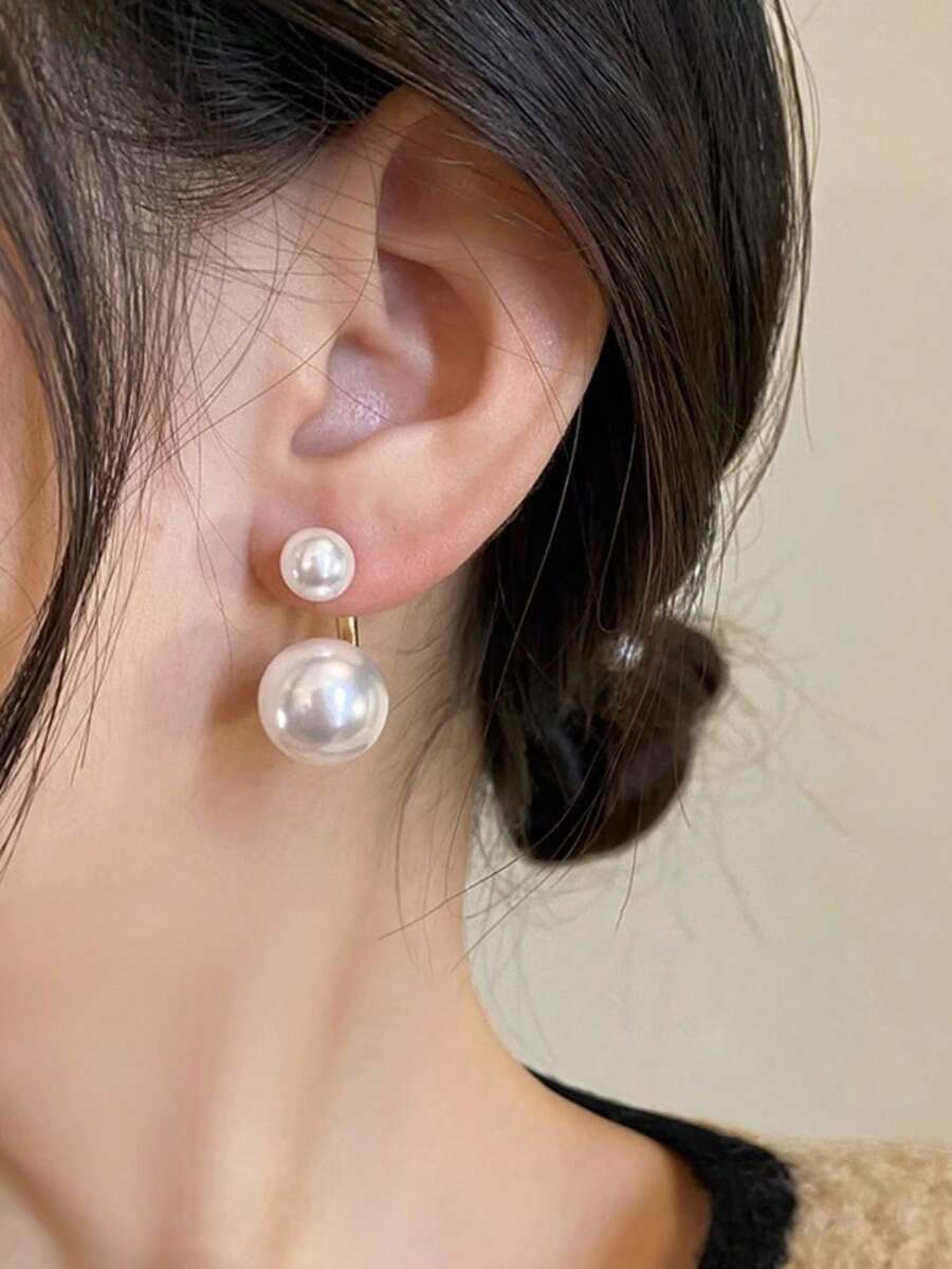 Elegant Pearl Earrings With Dual Function, One Round Bead And One Heart - Trắng 1 - Xem 1