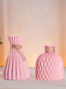 Sturdy Plastic Roping Vase And Artificial Flower Set, Suitable For Decorating Dining Room, Living Room, Balcony, Cafe, Bedroom, Study, Party, Valentine's Day Gift Gifts Birthday Graduation Home Decor Back To School Room Decor School Supplies Flower Vase Glass Vase - Pink - View 10