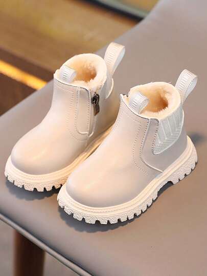 1 par de botas térmicas forradas para niños, nuevas botas cortas antideslizantes de suela blanda, de moda y versátiles para niños y niñas pequeños, para otoño/invierno