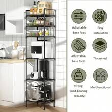 1pc Improved Space Saving Tall Metal Storage Rack, Bathroom Vanity Organizer, Multi-Tier Floor Stand For Toilet, Sink, Movable, Easy Assembly, Suitable For Bathroom, Kitchen, Office, Study, Living Room