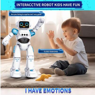 1pc Kids Remote Control Robot Toy, Gesture Sensing Programmable Expression Robot Toy With Voice Control, LED Eyes, Dancing, Singing, Moon Walking, Gesture Sensing And Infrared Remote Controller, Rechargeable RC Robot Toy, Suitable As Christmas Or Birthday Gift For Boys And Girls Aged 3-12