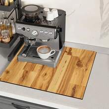 1 st. träådringstryckt diskmatta för köksbänk, superabsorberande, dolda fläckar, gummibaksida, multifunktionell matta för kaffebryggare, diskställ, köksskåp, kaffemaskin - Multifärgad - Visa 5
